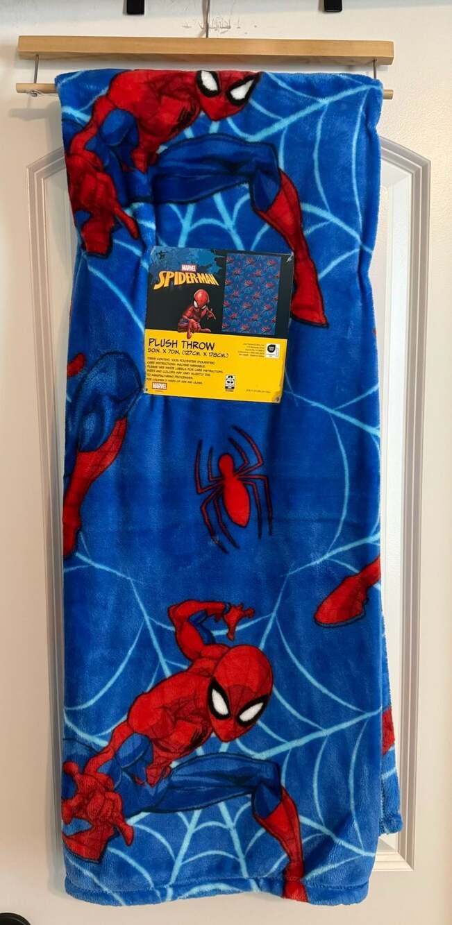 Marvel Spider-Man Plush Throw Blanket 50 in x 70 in Blue Red Spider Web